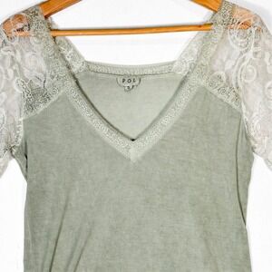 POL Lace Trim Short Sleeve Lightweight‎ Top Womens S Rayon Blend Sheer Boho